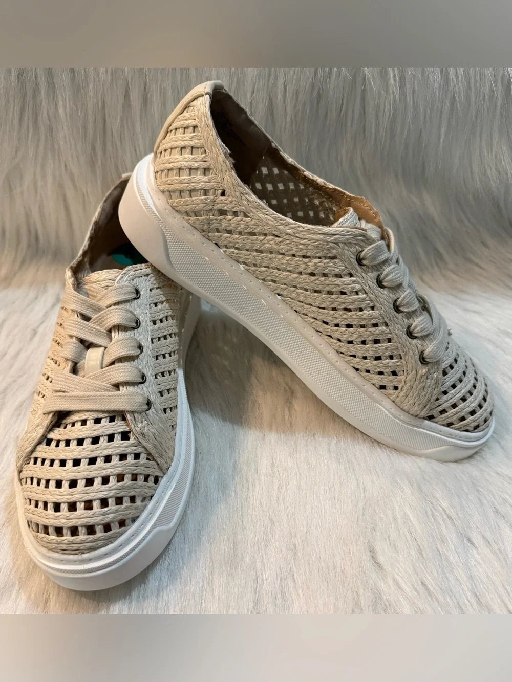 Charles David Sport Reason Raffia Platform Dress Sneaker Cream Ecru NEW